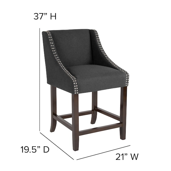 Flash Furniture Carmel Series Blck Fabric/Wood Stool, 24" - CH-182020-24-BK-F-GG