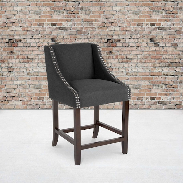 Flash Furniture Carmel Series Blck Fabric/Wood Stool, 24" - CH-182020-24-BK-F-GG