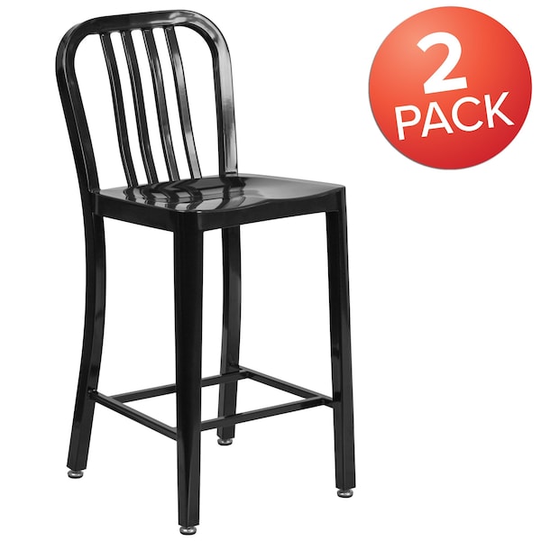 Flash Furniture 2 Pack 24" High Black Metal Counter Height Stool - 2-CH-61200-24-BK-GG