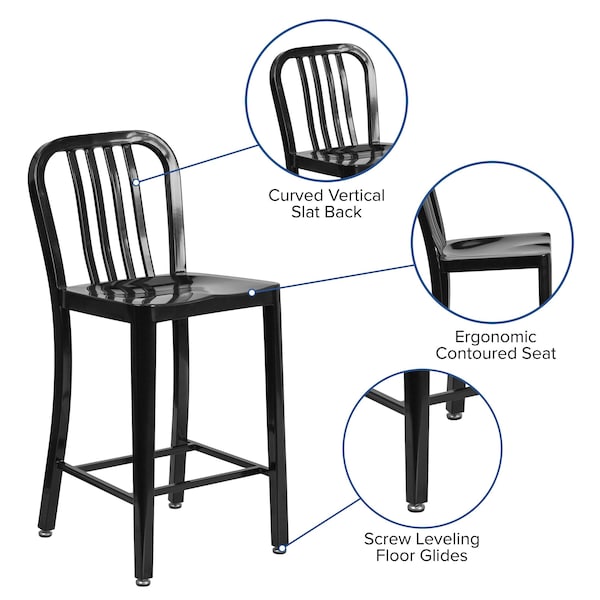 Flash Furniture 2 Pack 24" High Black Metal Counter Height Stool - 2-CH-61200-24-BK-GG