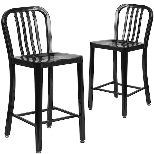 Flash Furniture 2 Pack 24" High Black Metal Counter Height Stool - 2-CH-61200-24-BK-GG