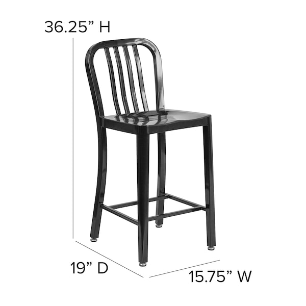 Flash Furniture 2 Pack 24" High Black Metal Counter Height Stool - 2-CH-61200-24-BK-GG