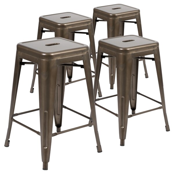 Flash Furniture Gray 24" High Metal Stool, PK4 - 4-ET-31320-24-GN-R-GG