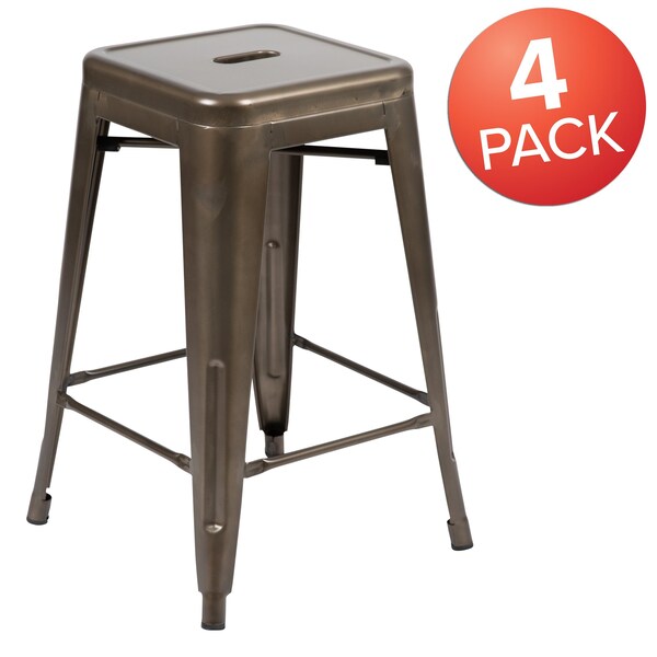 Flash Furniture Gray 24" High Metal Stool, PK4 - 4-ET-31320-24-GN-R-GG