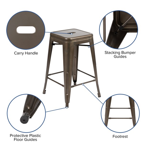 Flash Furniture Gray 24" High Metal Stool, PK4 - 4-ET-31320-24-GN-R-GG