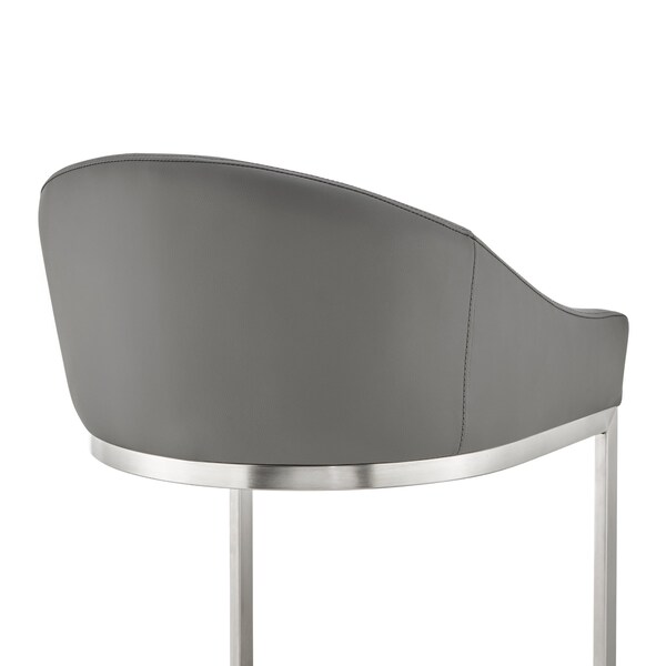 Armen Living Atherik Counter Stool in Brushed Stainless Steel with Gray Faux Leather - 840254335851