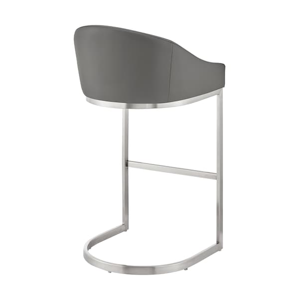 Armen Living Atherik Counter Stool in Brushed Stainless Steel with Gray Faux Leather - 840254335851