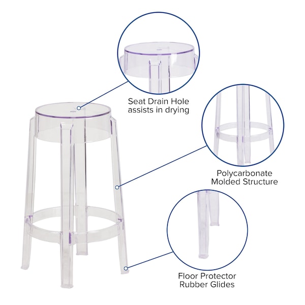 Flash Furniture Transparent Stool, 25.75"H - FH-118-APC1-GG