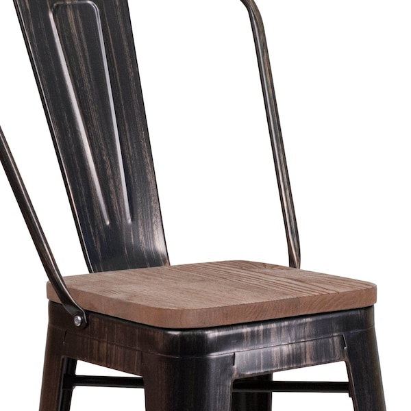 Flash Furniture Antique Metal Stool, 24", Black, Weight Capacity: 500 lb. - CH-31320-24GB-BQ-WD-GG