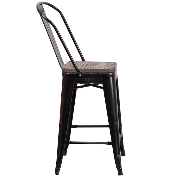 Flash Furniture Antique Metal Stool, 24", Black, Weight Capacity: 500 lb. - CH-31320-24GB-BQ-WD-GG