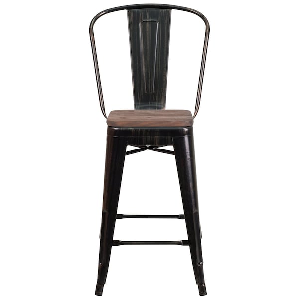 Flash Furniture Antique Metal Stool, 24", Black, Weight Capacity: 500 lb. - CH-31320-24GB-BQ-WD-GG