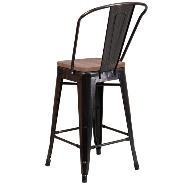 Flash Furniture Antique Metal Stool, 24", Black, Weight Capacity: 500 lb. - CH-31320-24GB-BQ-WD-GG
