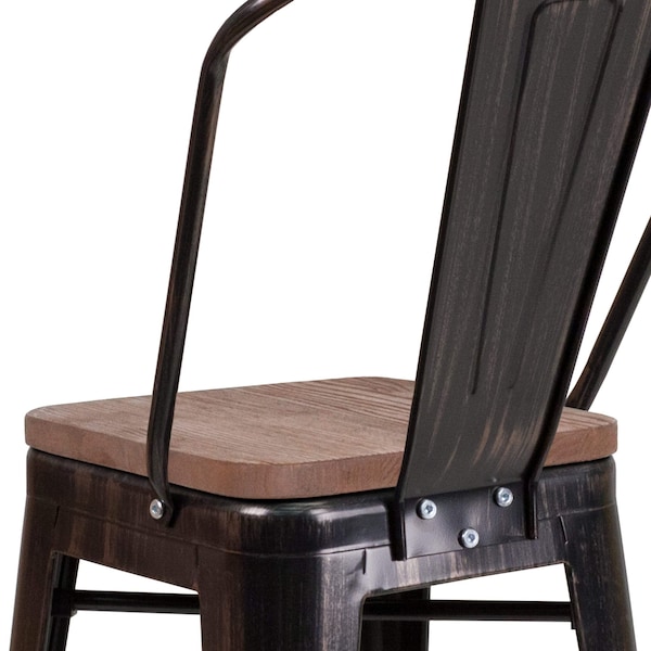Flash Furniture Antique Metal Stool, 24", Black, Weight Capacity: 500 lb. - CH-31320-24GB-BQ-WD-GG