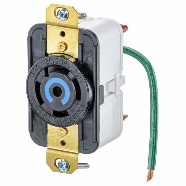 Hubbell HBL2810ST - Twist-Lock® EdgeConnect™ Receptacle with Spring Termination, 30A, 3P 120/208V, L21-30R, Black - HBL2810ST