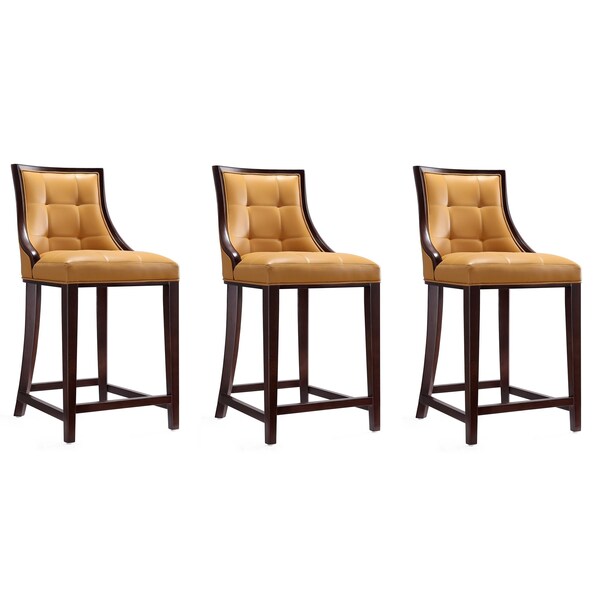 Manhattan Comfort Fifth Ave Counter Stool in Camel and Dark Walnut (Set of 3) - 3-CS012-CL