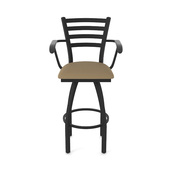 Holland Bar Stool Co Jackie with Arms 25 in. Swivel Counter Stool with Black Wrinkle Finish and Canter Thatch Seat - 415