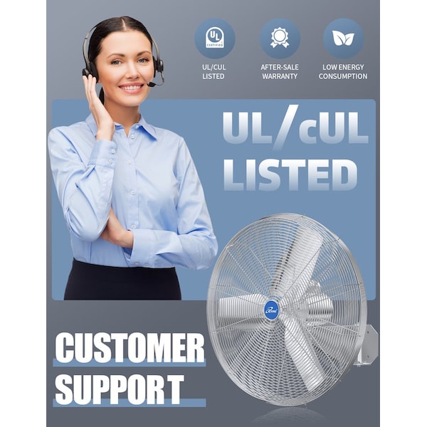 Iliving Washdown Fan, Wall Mount, 24 in Blade Dia, 115/230V - ILG8WD24-1W