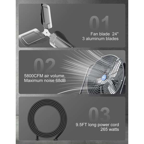Iliving BLDC 24 in. Air Circulator High Velocity Floor Fan, 115-Volt - ILG8M24-70EC