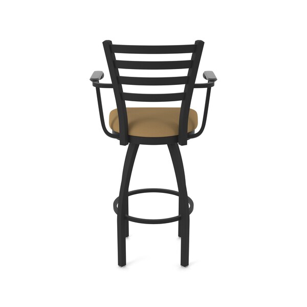 Holland Bar Stool Co Jackie with Arms 25 in. Swivel Counter Stool with Black Wrinkle Finish and Canter Saddle Seat - 415