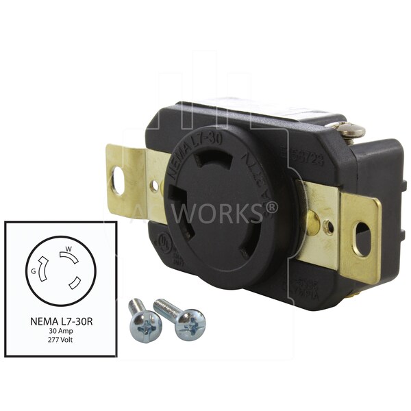 Ac Works 30A, 277V, NEMA L7-30R Flush Mounting Locking Industrial Grade Receptacle - FML730R