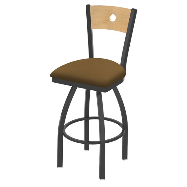 Holland Bar Stool Co 25" Swivel Counter Stool, Pewter Finish, Nat Back, Canter Saddle Seat - 83025PWNATMPLB012