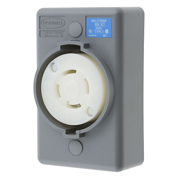 Hubbell 30A Locking Receptacle 3P 4W 250VAC L15-30R GY - HBL2720SR