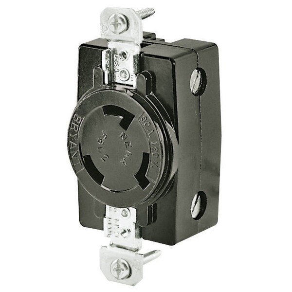 Bryant Locking Device, Flush Receptacle, 30A 120V AC 400Hz, 2-Pole 3-Wire Grounding, FSL2R, Scrw Term, Blk - FSL2FR