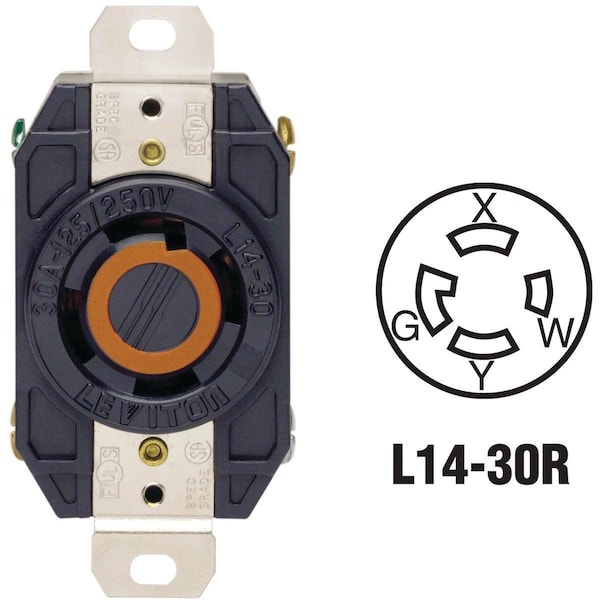 Leviton 30A 125V/250V Black Industrial Grade L14-30R Locking Outlet Receptacle - 065-2710