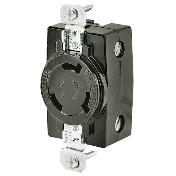 Bryant Locking Device, Flush Receptacle, 30A 28VDC, 2-Pole 3-Wire Grounding, FSL1R, Screw Terminal, Black - FSL1FR