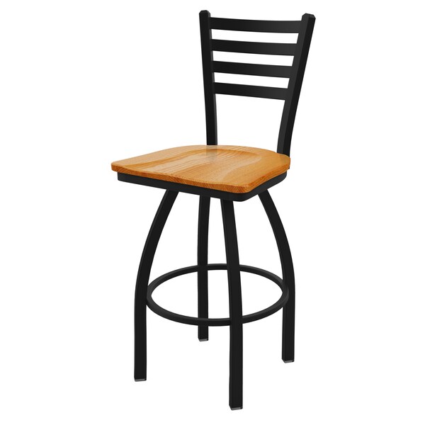 Holland Bar Stool Co 25" Swivel Counter Stool, Black Wrinkle, Med Oak Seat - 41025BWMEDOAK