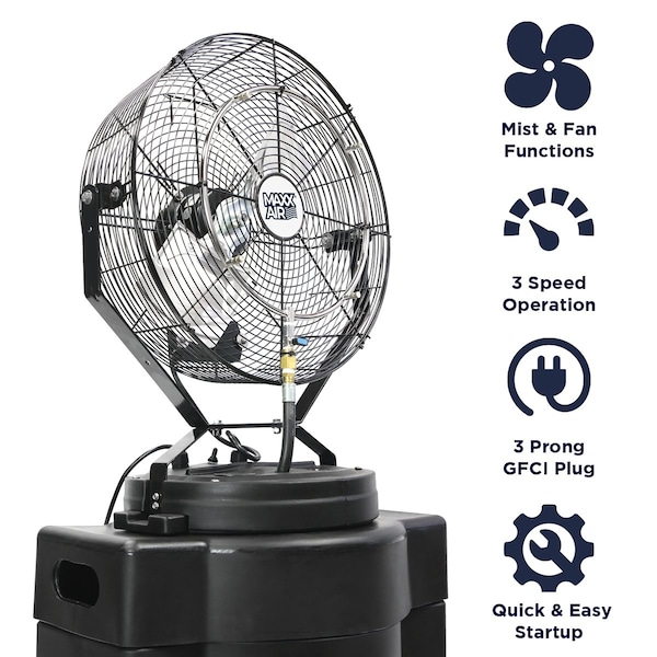 Maxx Air Misting Fan, 18 in Blade Dia, 120V, 3,500 cfm, Non-Oscillating - CDHP1840GRY