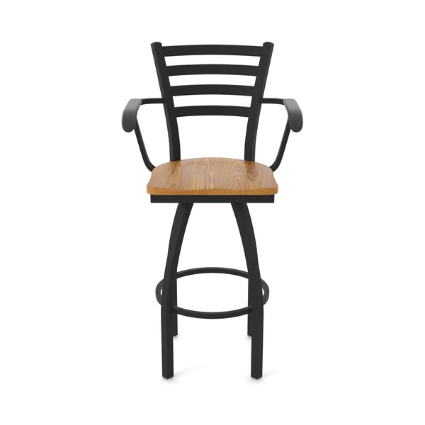 Holland Bar Stool Co Jackie with Arms 25 in. Swivel Counter Stool with Black Wrinkle Finish and Medium Oak Seat - 415