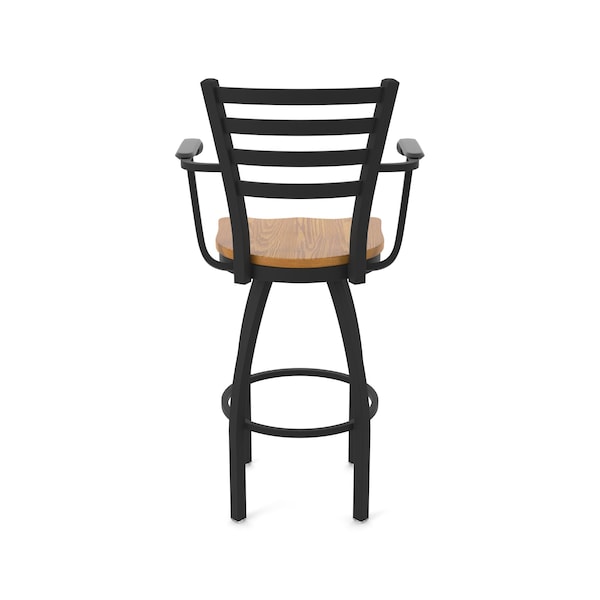 Holland Bar Stool Co Jackie with Arms 25 in. Swivel Counter Stool with Black Wrinkle Finish and Medium Oak Seat - 415