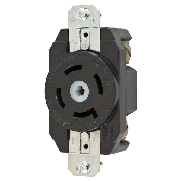 Hubbell Wiring Device-Kellems Locking Devices, Twist-Lock®, VariLoad, Flush Receptacle, 30A 250V DC/600V AC, 4-Pole 5-Wire Grounding, Non- NEMA, Screw Terminal, Unique Center Pin - HBL45305