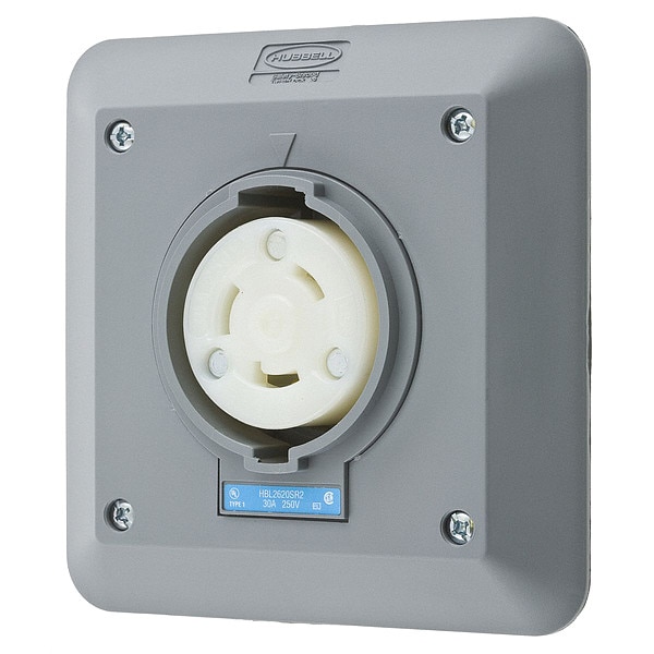Hubbell 30A Twist-Lock Receptacle 2P 3W 250VAC L6-30R GY - HBL2620SR2