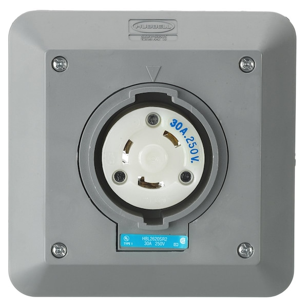 Hubbell 30A Twist-Lock Receptacle 2P 3W 250VAC L6-30R GY - HBL2620SR2