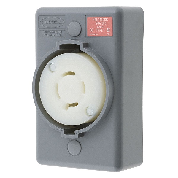 Hubbell 20A Twist-Lock Receptacle 3P 4W 480VAC L16-20R GY - HBL2430SR