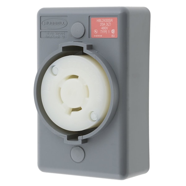 Hubbell 20A Twist-Lock Receptacle 3P 4W 480VAC L16-20R GY - HBL2430SR