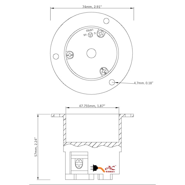 Ac Works 20A 277V L7-20P Power Input Inlet UL and C-UL Listed with Weather Cover - ASINL720P-FC