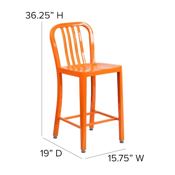 Flash Furniture 2 Pack 24" High Orange Metal Counter Height Stool - 2-CH-61200-24-OR-GG