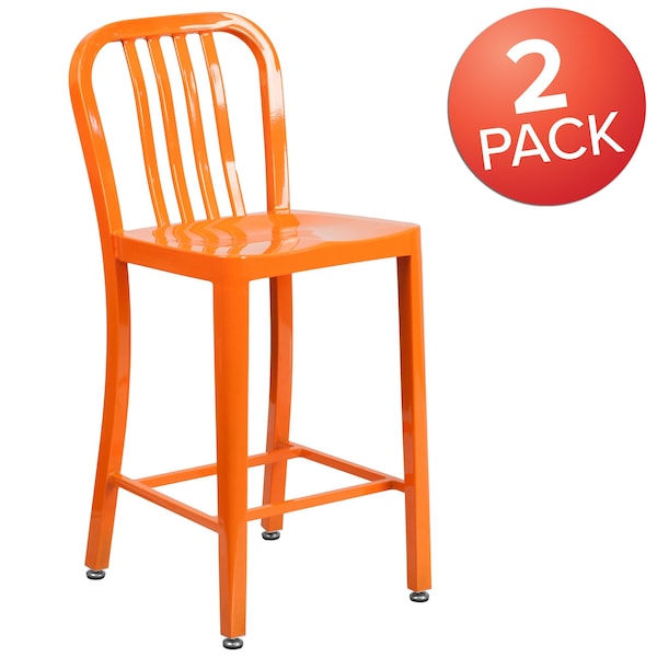 Flash Furniture 2 Pack 24" High Orange Metal Counter Height Stool - 2-CH-61200-24-OR-GG