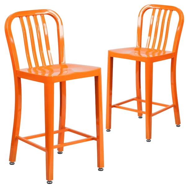 Flash Furniture 2 Pack 24" High Orange Metal Counter Height Stool - 2-CH-61200-24-OR-GG