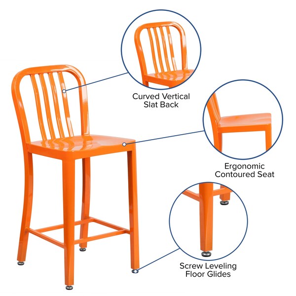 Flash Furniture 2 Pack 24" High Orange Metal Counter Height Stool - 2-CH-61200-24-OR-GG