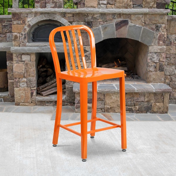 Flash Furniture 2 Pack 24" High Orange Metal Counter Height Stool - 2-CH-61200-24-OR-GG