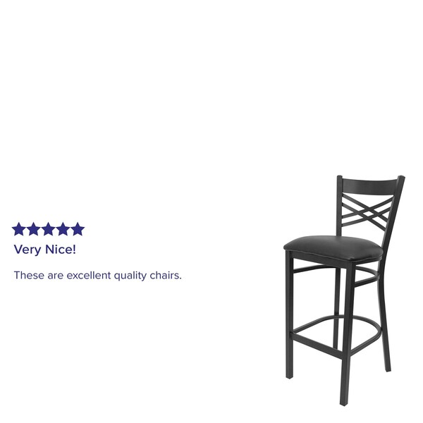 Flash Furniture Restaurant Stool, X Back, Black Seat - XU-6F8BXBK-BAR-BLKV-GG