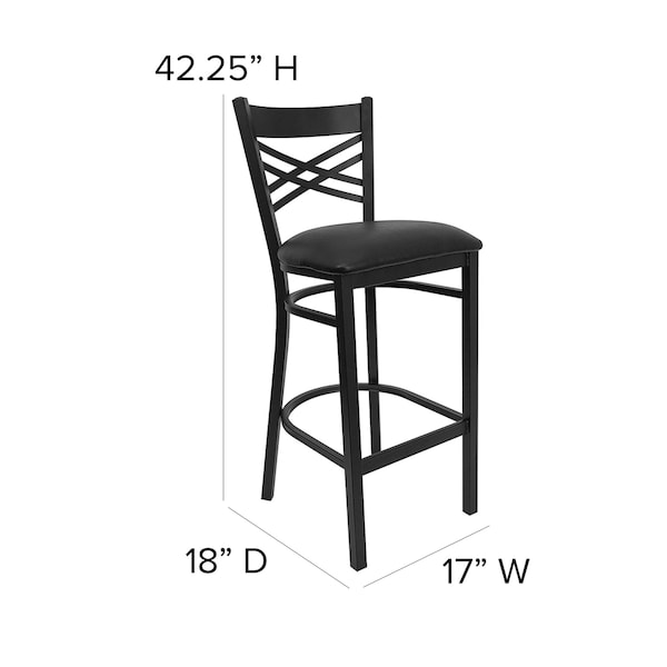 Flash Furniture Restaurant Stool, X Back, Black Seat - XU-6F8BXBK-BAR-BLKV-GG