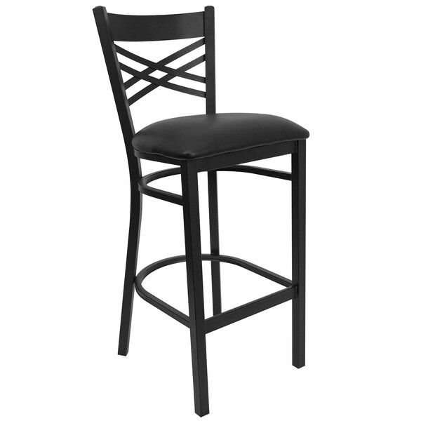 Flash Furniture Restaurant Stool, X Back, Black Seat - XU-6F8BXBK-BAR-BLKV-GG