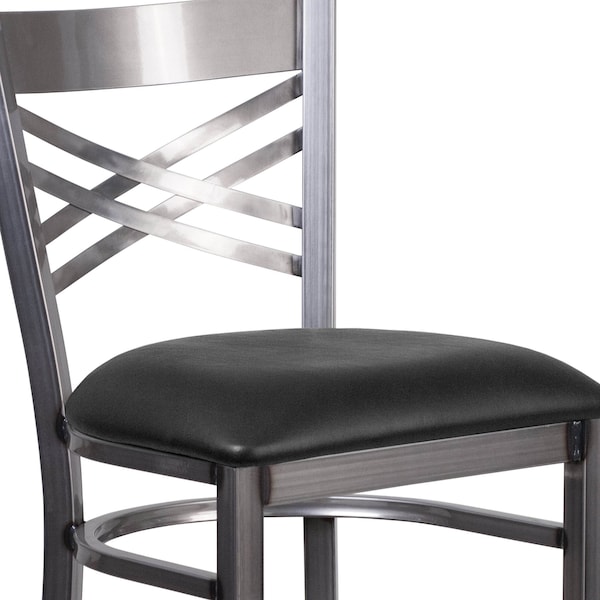 Flash Furniture Restaurant Barstool, Metal X Bck, Blk Vny - XU-6F8B-CLR-BAR-BLKV-GG