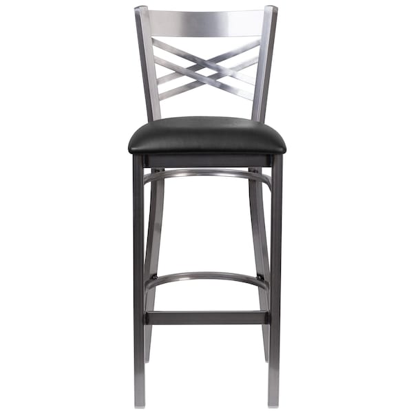 Flash Furniture Restaurant Barstool, Metal X Bck, Blk Vny - XU-6F8B-CLR-BAR-BLKV-GG
