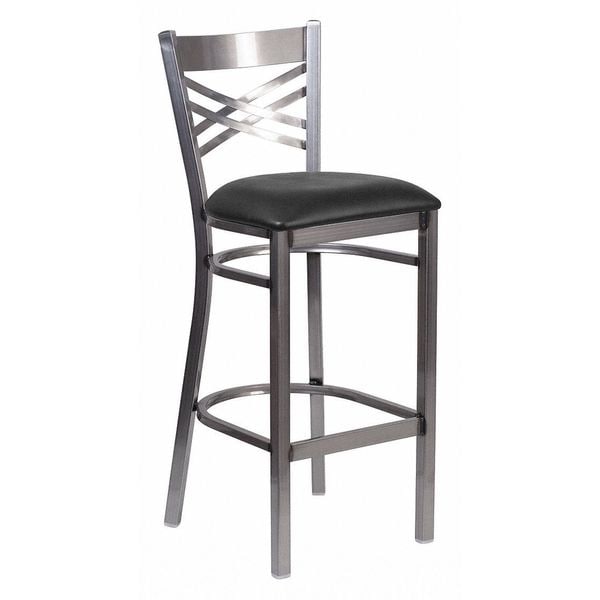 Flash Furniture Restaurant Barstool, Metal X Bck, Blk Vny - XU-6F8B-CLR-BAR-BLKV-GG